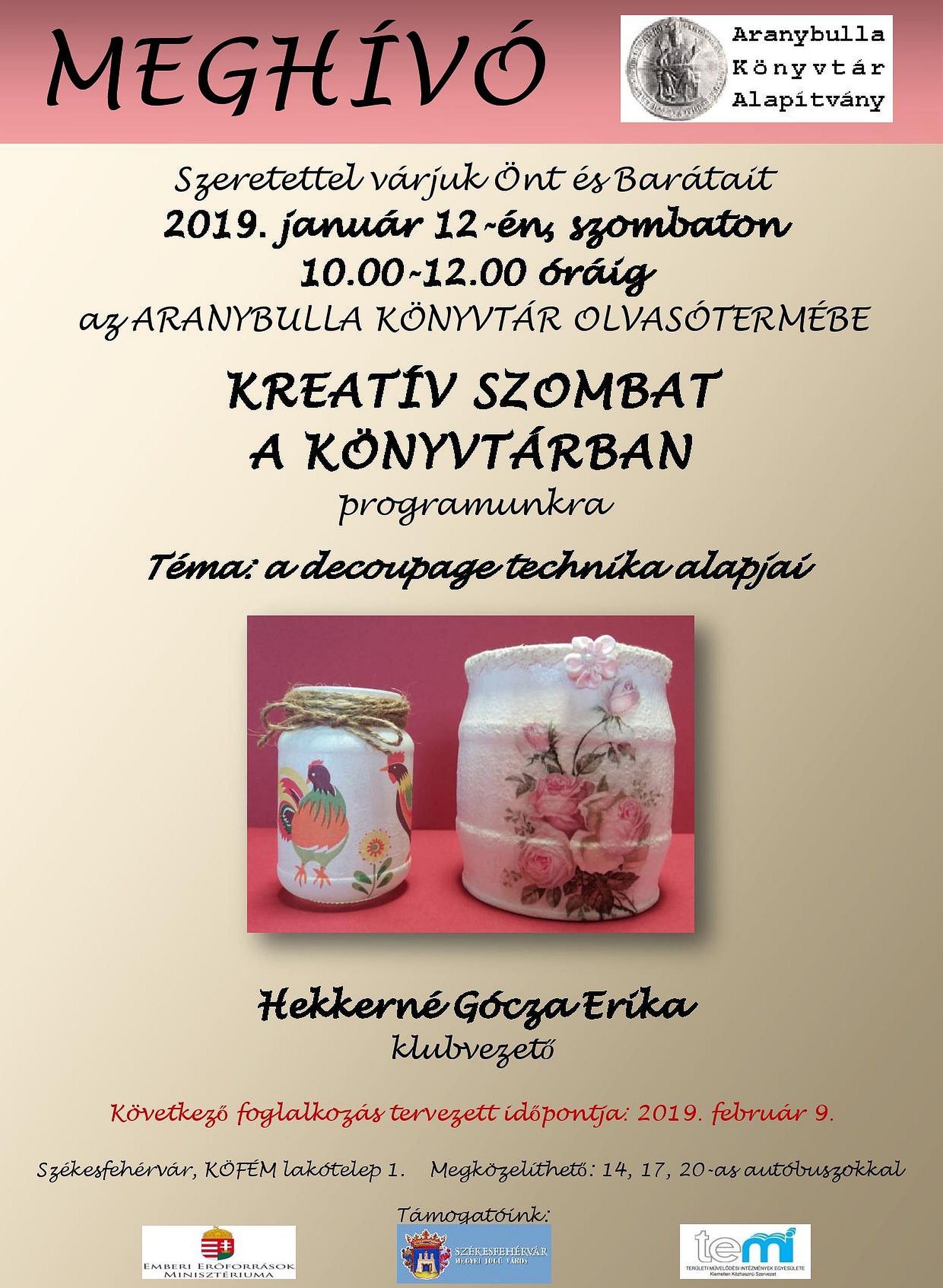 Kreatív szombat lesz az Aranybulla Könyvtár Olvasótermében